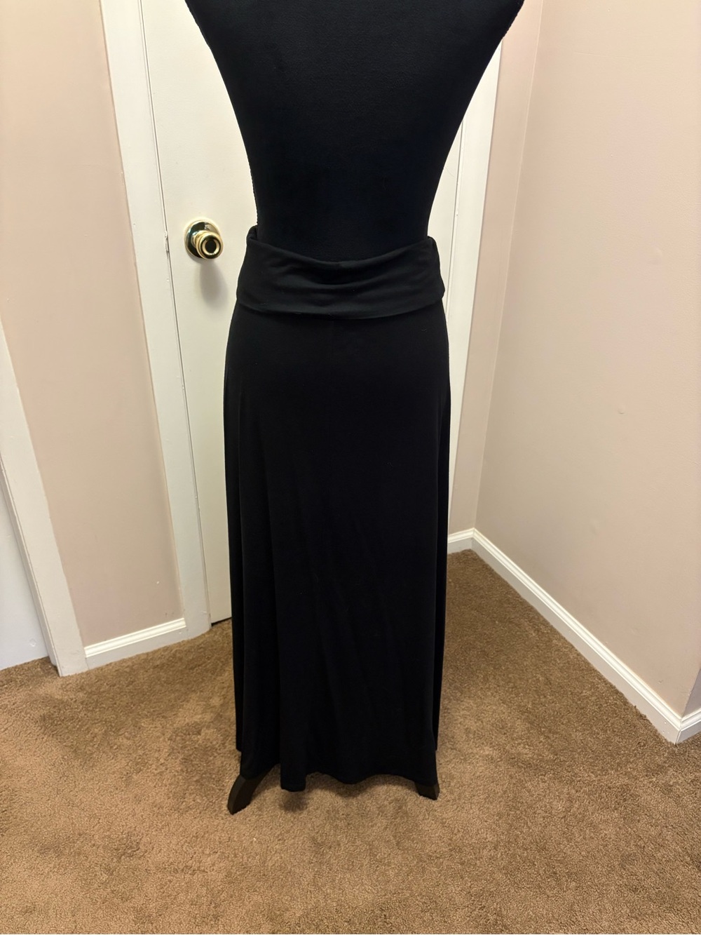 Black Fold-Over Waist Maxi Skirt